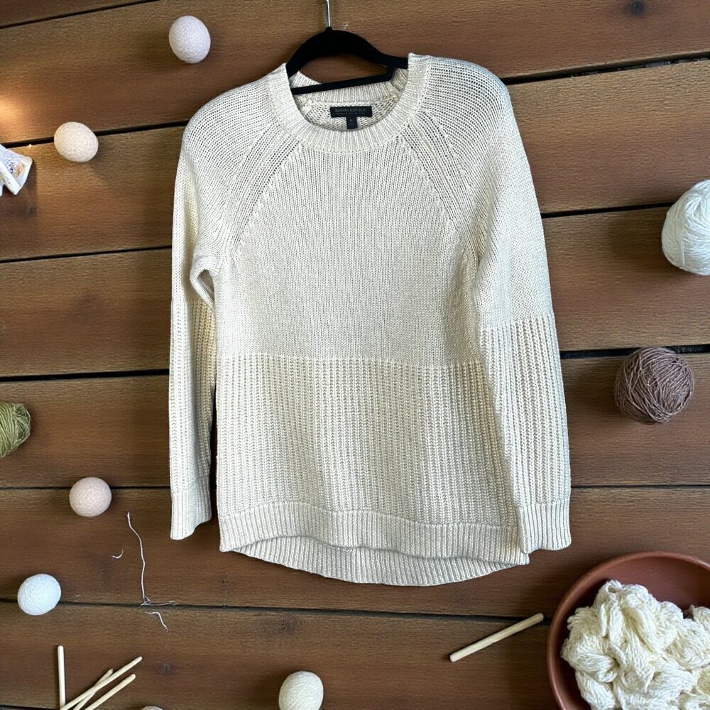 Banana Republic Ivory Italian Wool Yarn Blend Hi Lo Sweater